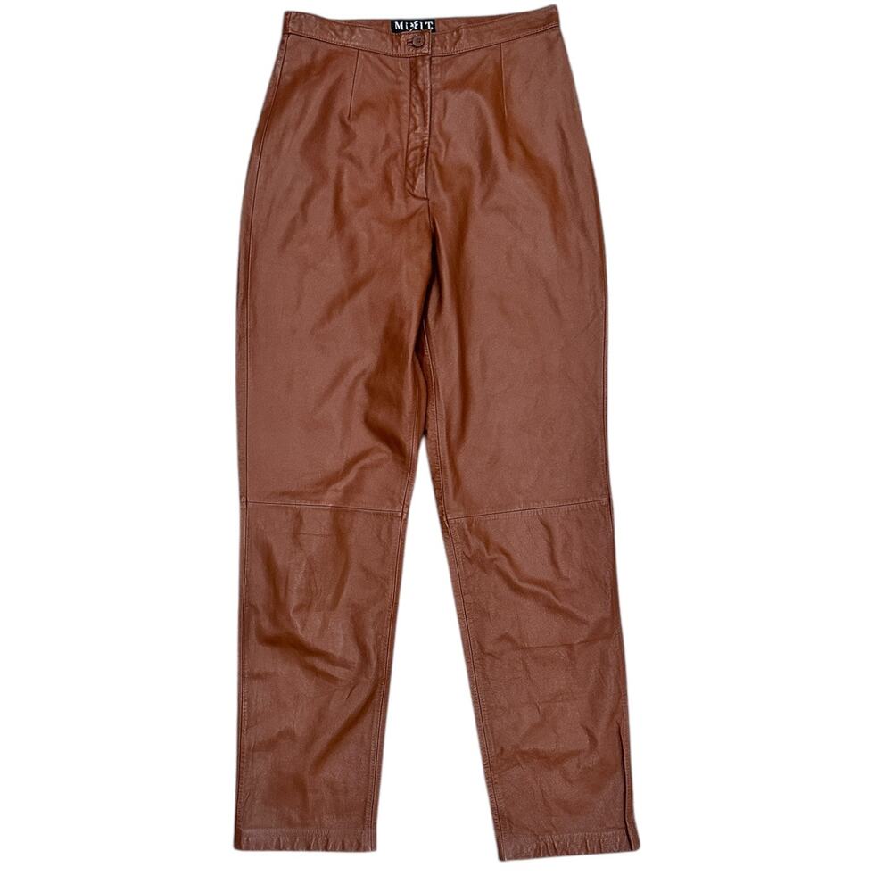 Vintage 90s Mix It Leather Straight Leg Pants In Chestnut